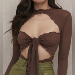 House of CB chocolate mesh tie front bodysuit - size S (never worn)
